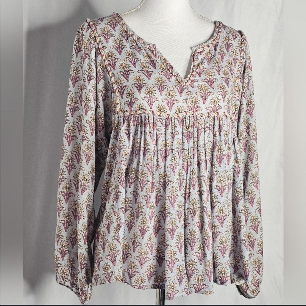 Rachel Zoe Braided Floral‎ Boho Blouse size XS